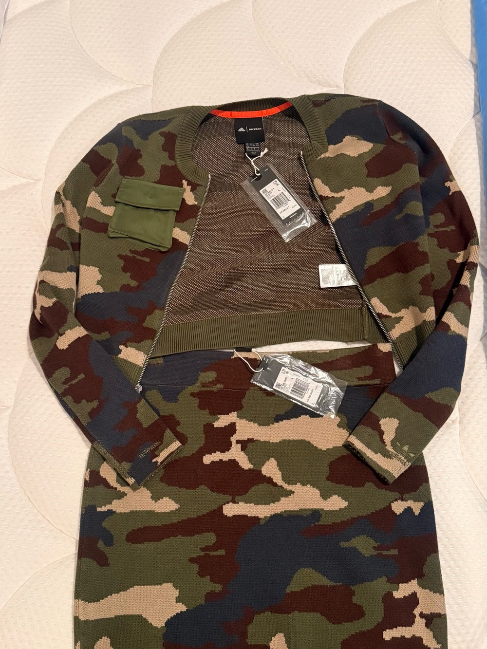 Camouflage Knit Zip Bomber and Skirt Set